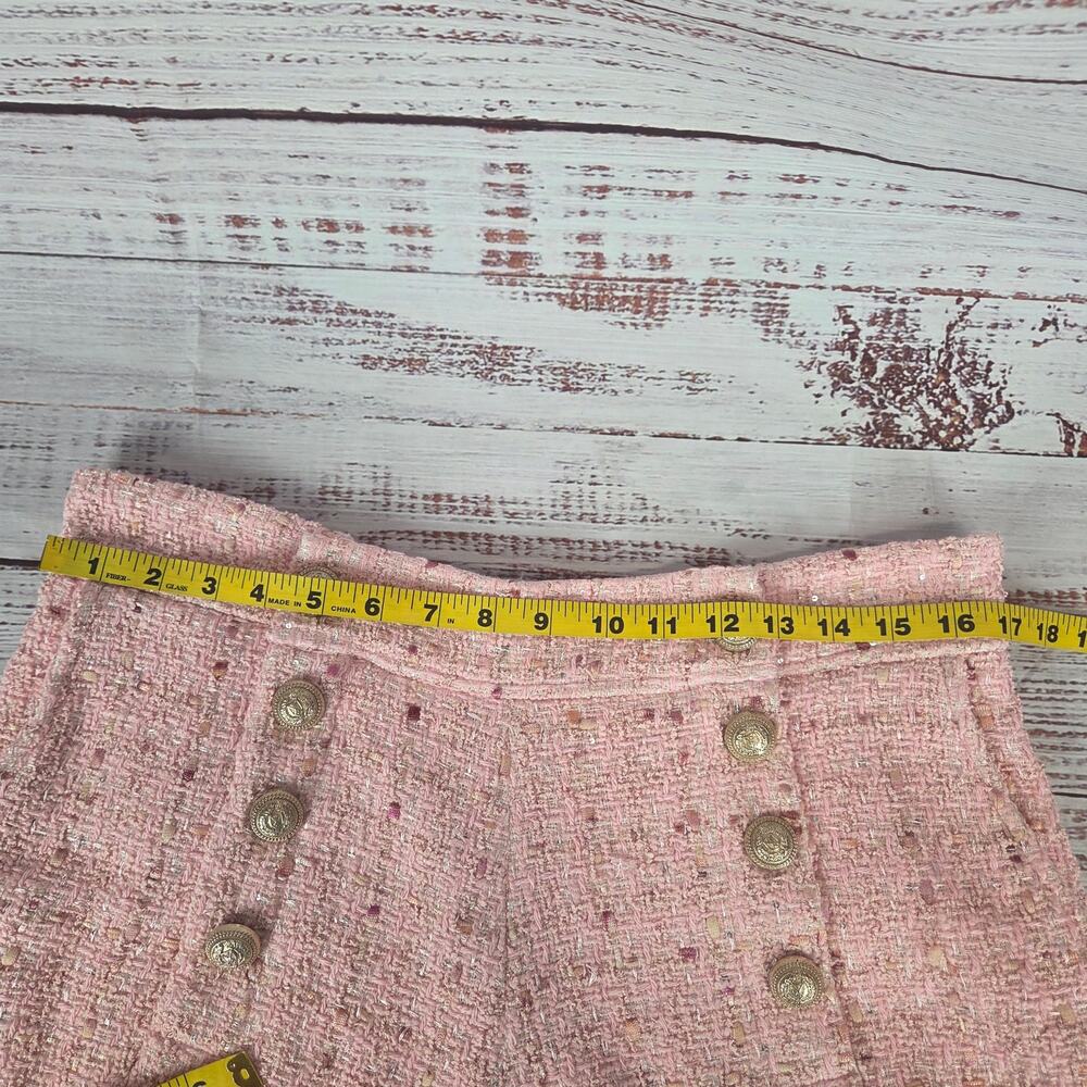 Generation Love Lizzy Tweed Light Pink Shorts L High Rise Fringe Hem Kawaii Twee - Picture 12 of 15